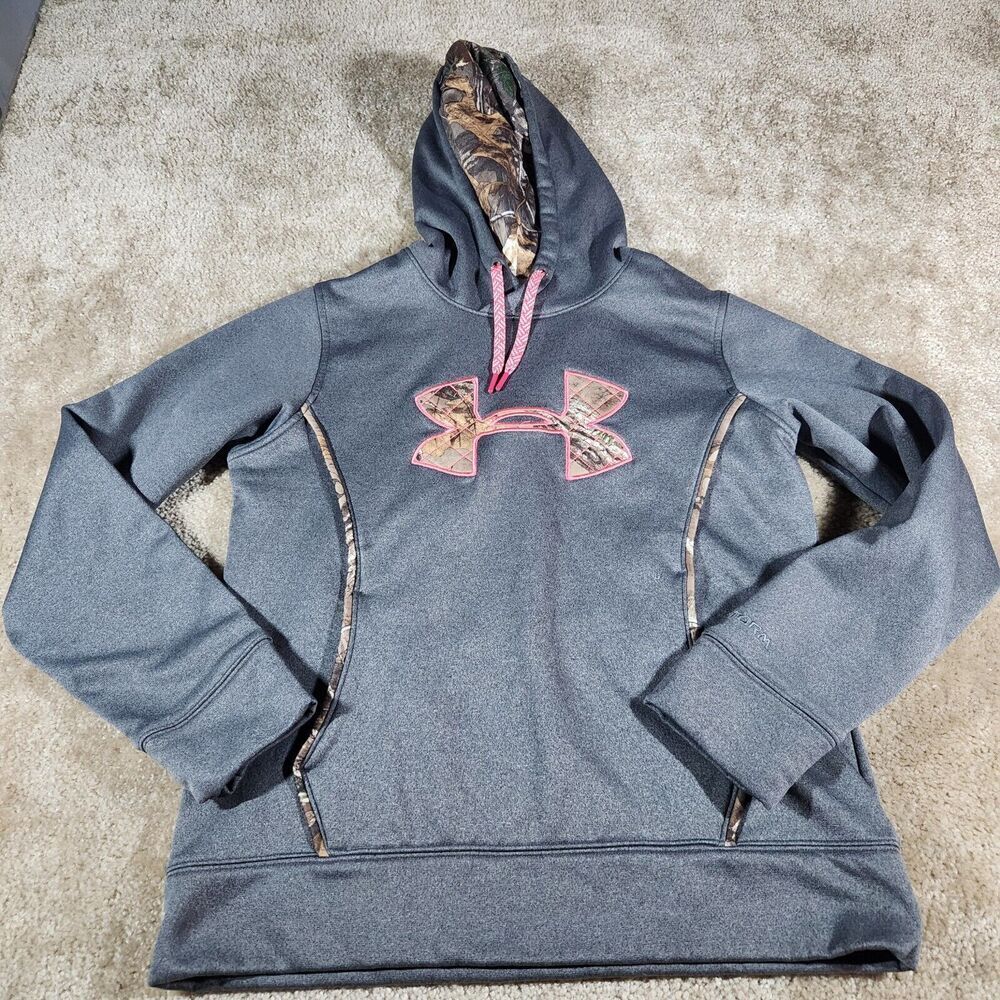 Under Armour Hoody Sweatshirt w/front Pocket Gray/pink Camo Logo Women’s Medium